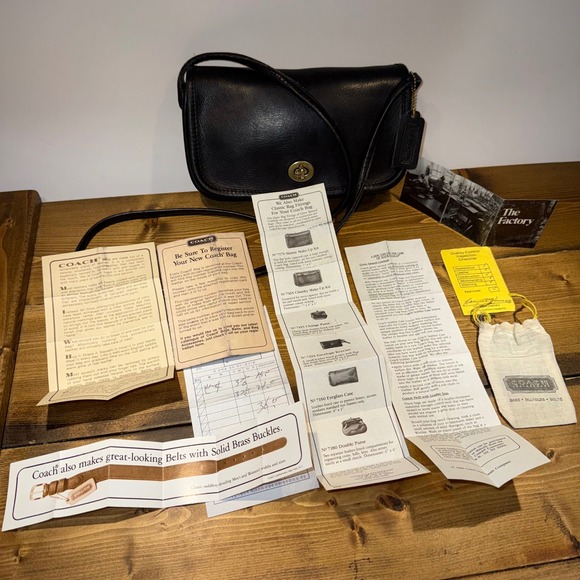 Coach Handbags - Vintage Coach Dinky NYC USA Black Leather Crossbody Bag + Original 1980s Inserts